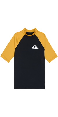 2026 Quiksilver Bambino Everyday Canotta In Lycra A Maniche Corte UPF50 AQBWR03064 - Black / Giallo Minerale