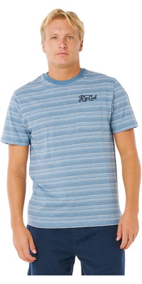 2026 Rip Curl Da Uomo Pacific Risciacquo Strisce Tee 0XAMTE - Faded Denim