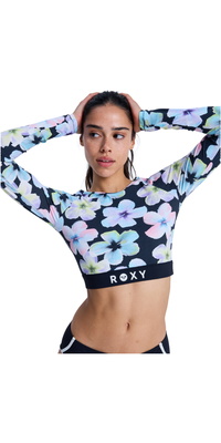2026 Roxy Da Donna Roxy Active Top Corto A Maniche Lunghe In Lycra ERJWR03926 - Anthracite Im Fleur Real