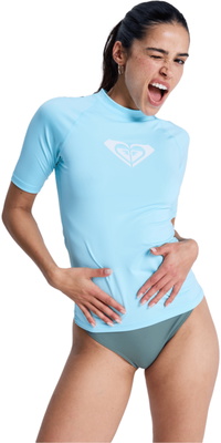 2026 Roxy Da Donna Canotta In Lycra A Maniche Corte Whole Hearted ERJWR03548 - Tanager Turquoise