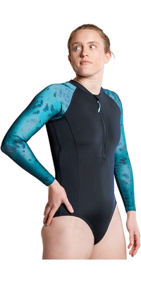 2026 ZONE3 Da Donna Costume Da Bagno A Maniche Lunghe Front Zip SW26WLS127 - Teal Tie Dye