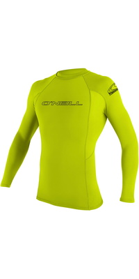 2026 ONeill Da Uomo Basic Skins Rash Guard A Manica Lunga 3342 - Lime