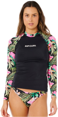 2026 Rip Curl Da Donna Molokai Canotta In Lycra Con Inserti Floreali A Maniche Lunghe 19RWRV - Black