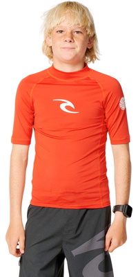 2026 Rip Curl Junior Waves UPF Short Sleeve Rash Vest 136BRV - Lava Red