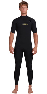 2026 Xcel Da Uomo Comp 2mm Manica Corta Chest Zip Muta MN22ZXC4 - Black