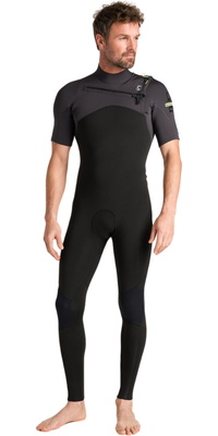 2026 C-Skins Da Uomo NuWave Session Lite 2/2mm Chest Zip Short Arm Muta C-NSEL22SAM - Black / Meteor