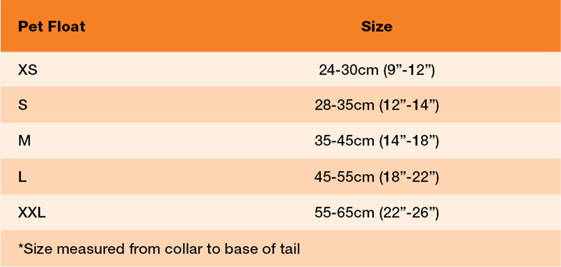 Crewsaver Pet Float Size 21 0 Guida alle taglie