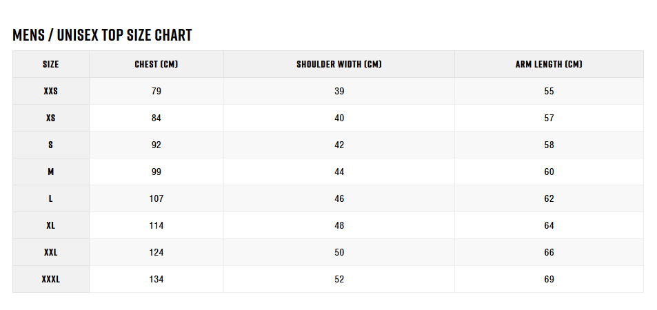 Zhik Mens Top 22 0 Guida alle taglie